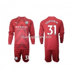 Maglie da Calcio Manchester City Ederson M 31 Portiere Bambino Prima Tenuta 2022-2023 Maniche Lunghe