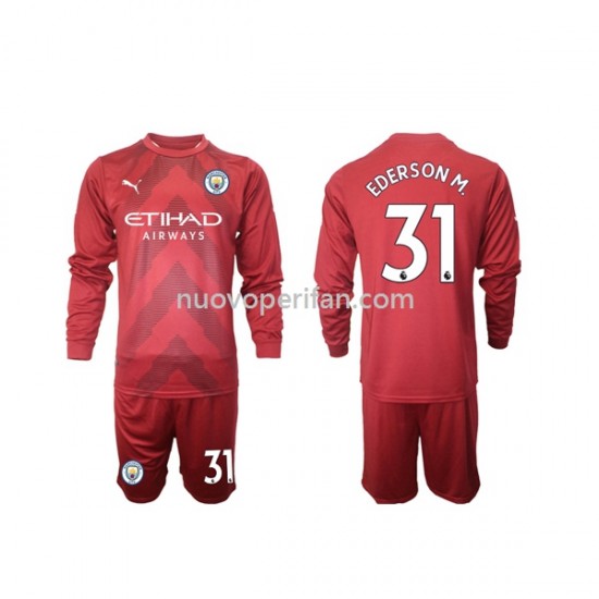 Maglie da Calcio Manchester City Ederson M 31 Portiere Bambino Prima Tenuta 2022-2023 Maniche Lunghe