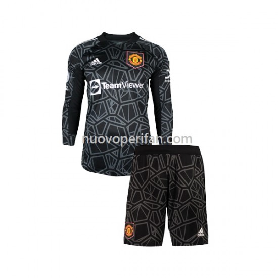 Maglie da Calcio Manchester United Portiere Bambino Trasferta Tenuta 2022-2023 Maniche Lunghe