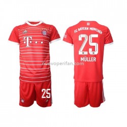 Maglie da Calcio Bayern München Muller 25 Bambino Prima Tenuta 2022-2023 Manica Corta