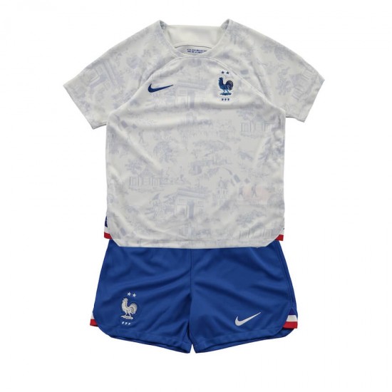 Maglie da Calcio Francia Bambino Trasferta Tenuta Mondiali 2022 Manica Corta
