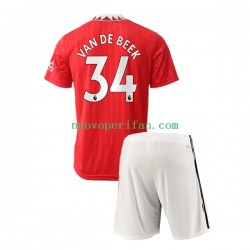Maglie da Calcio Manchester United Donny van de Beek 34 Bambino Prima Tenuta 2022-2023 Maniche Corte