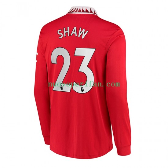 Maglie da Calcio Manchester United Luke Shaw 23 Uomo Prima Tenuta 2022-2023 Maniche Lunghe