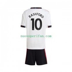 Maglie da Calcio Manchester United Rashford 10 Bambino Trasferta Tenuta 2022-2023 Maniche Corte