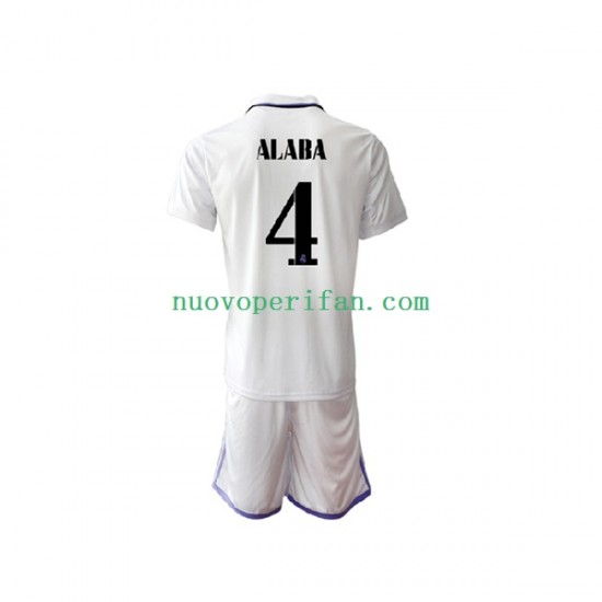 Maglie da Calcio Real Madrid David Alaba 4 Bambino Prima Tenuta 2022-2023 Maniche Corte