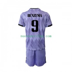 Maglie da Calcio Real Madrid Karim Benzema 9 Bambino Trasferta Tenuta 2022-2023 Maniche Corte