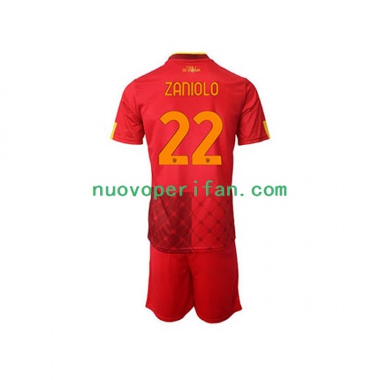 Maglie da Calcio AS Roma Nicolo Zaniolo 22 Bambino Prima Tenuta 2022-2023 Maniche Corte