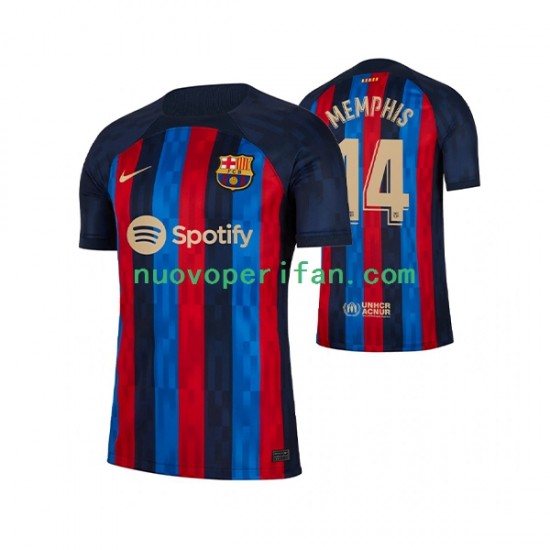 Maglie da Calcio FC Barcelona Memphis Depay 14 Uomo Prima Tenuta 2022-2023 Maniche Corte