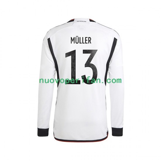 Maglie da Calcio Germania Thomas Muller 13 Uomo Prima Tenuta Mondiali 2022 Maniche Lunghe