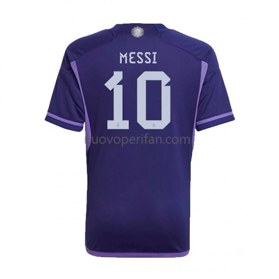 Maglie da Calcio Argentina Lionel Messi 10 Uomo Trasferta Tenuta Mondiali 2022 Maniche Corte