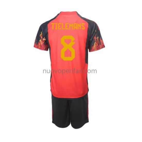 Maglie da Calcio Belgio Youri Tielemans 8 Bambino Prima Tenuta Mondiali 2022 Maniche Corte