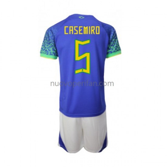 Maglie da Calcio Brasile Casemiro 5 Bambino Trasferta Tenuta Mondiali 2022 Maniche Corte