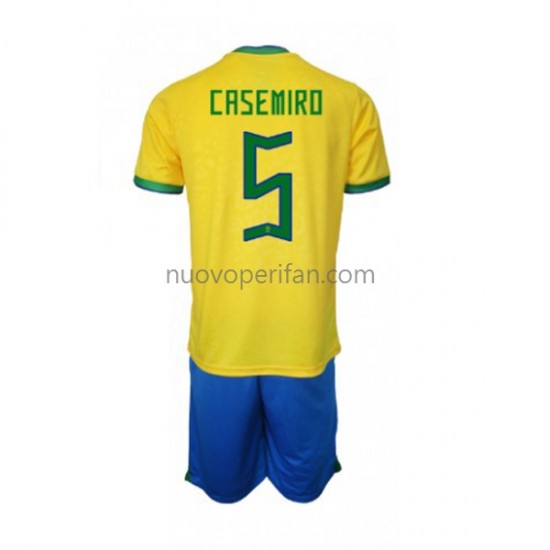Maglie da Calcio Brasile Casemiro 5 Bambino Prima Tenuta Mondiali 2022 Maniche Corte