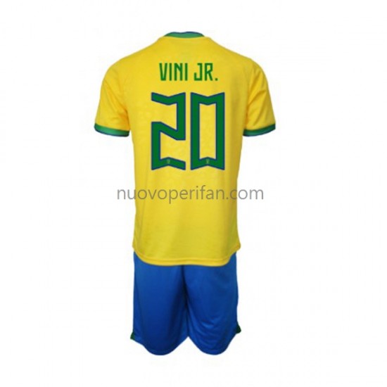 Maglie da Calcio Brasile Vinicius Junior 20 Bambino Prima Tenuta Mondiali 2022 Maniche Corte