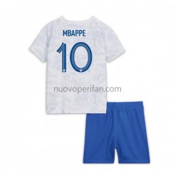Maglie da Calcio Francia Mbappé 10 Bambino Trasferta Tenuta Mondiali 2022 Maniche Corte