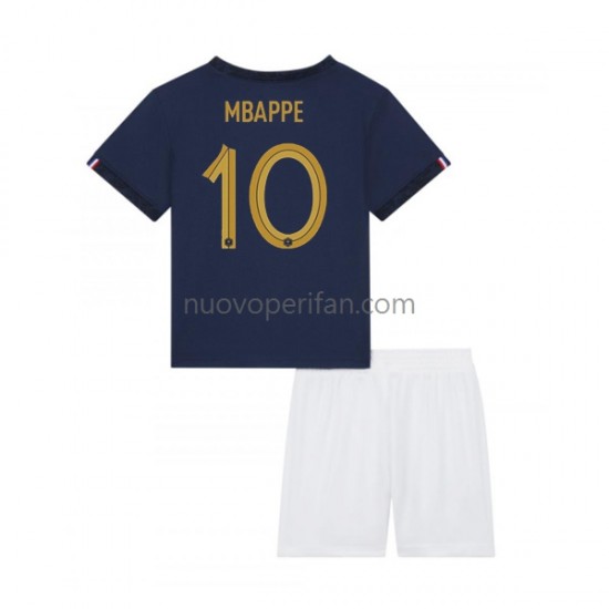 Maglie da Calcio Francia Mbappé 10 Bambino Prima Tenuta Mondiali 2022 Maniche Corte
