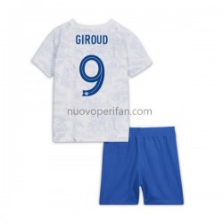 Maglie da Calcio Francia Olivier Giroud 9 Bambino Trasferta Tenuta Mondiali 2022 Maniche Corte