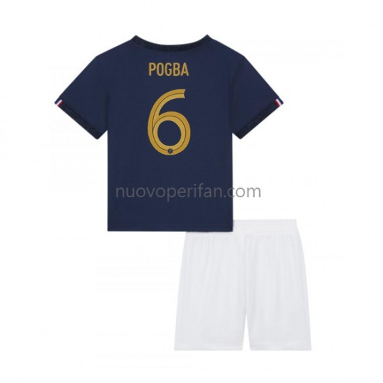 Maglie da Calcio Francia Pogba 6 Bambino Prima Tenuta Mondiali 2022 Maniche Corte