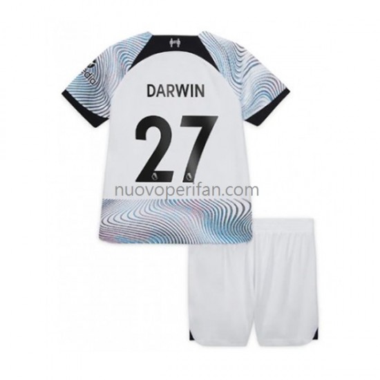 Maglie da Calcio Liverpool Darwin Nunez 27 Bambino Trasferta Tenuta 2022-2023 Maniche Corte