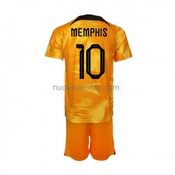 Maglie da Calcio Paesi Bassi Memphis Depay 10 Bambino Prima Tenuta Mondiali 2022 Maniche Corte