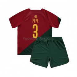 Maglie da Calcio Portogallo PEPE 3 Bambino Prima Tenuta Mondiali 2022 Maniche Corte