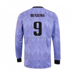 Maglie da Calcio Real Madrid Karim Benzema 9 Uomo Trasferta Tenuta 2022-2023 Maniche Lunghe