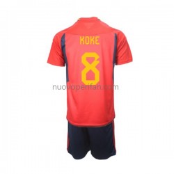 Maglie da Calcio Spagna Koke 8 Bambino Prima Tenuta Mondiali 2022 Maniche Corte