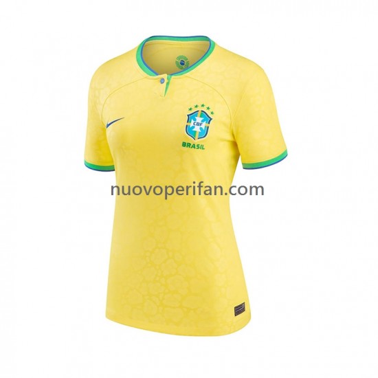 Maglie da Calcio Brasile Donna Prima Tenuta Mondiali 2022 Maniche Corte