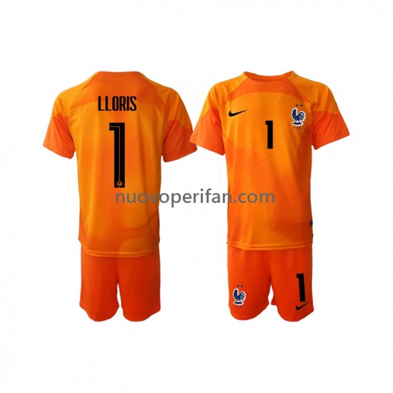 Maglie da Calcio Francia Hugo Lloris 1 Portiere Bambino Trasferta Tenuta Mondiali 2022 Maniche Corte