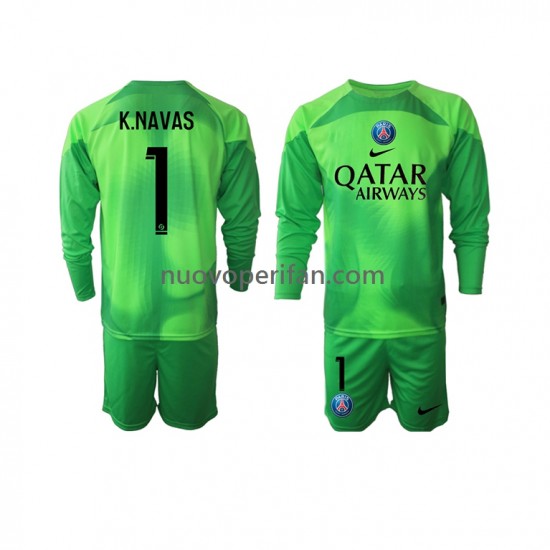 Maglie da Calcio Paris Saint-Germain Keylor Navas 1 Portiere Bambino Prima Tenuta 2022-2023 Maniche Lunghe