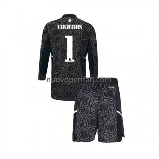 Maglie da Calcio Real Madrid Courtois 1 Portiere Bambino Alternativa Tenuta 2022-2023 Maniche Lunghe
