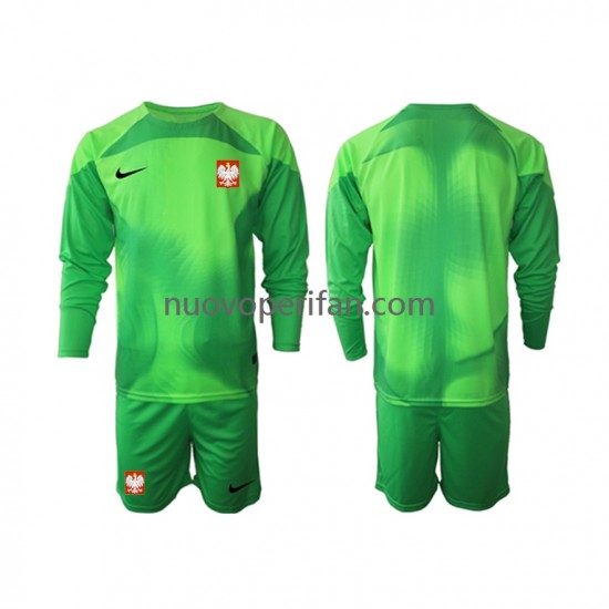 Maglie da Calcio Polonia Portiere Bambino Prima Tenuta Mondiali 2022 Maniche Lunghe