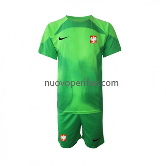 Maglie da Calcio Polonia Portiere Bambino Prima Tenuta Mondiali 2022 Maniche Corte
