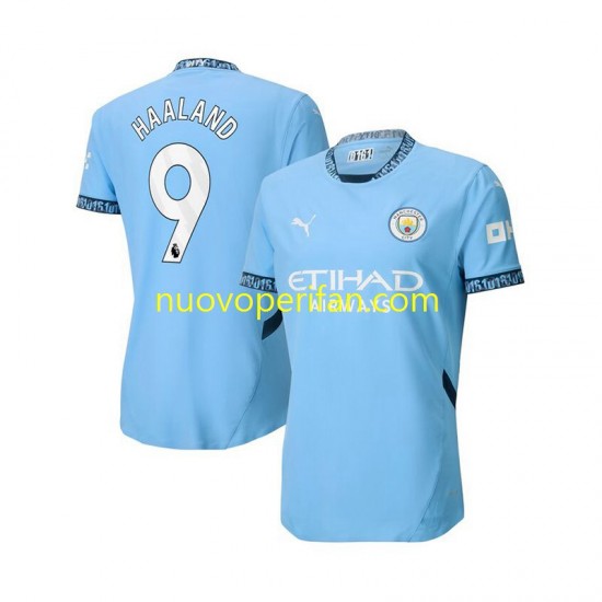 Maglie da Calcio Manchester City Erling Haaland 9 Uomo Prima Tenuta 2024-2025 Maniche Corte