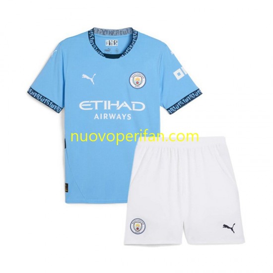 Maglie da Calcio Manchester City Bambino Prima Tenuta 2024-2025 Maniche Corte