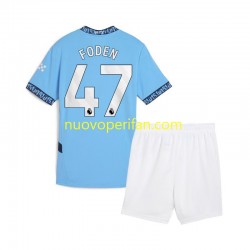 Maglie da Calcio Manchester City Phil Foden 47 Bambino Prima Tenuta 2024-2025 Maniche Corte