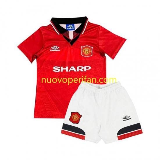 Maglie da Calcio Manchester United Retro Bambino Prima Tenuta 1994 Maniche Corte
