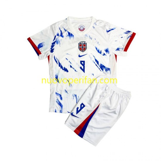Maglie da Calcio Norvegia Erling Haaland 9 Bambino Trasferta Tenuta 2024 Maniche Corte