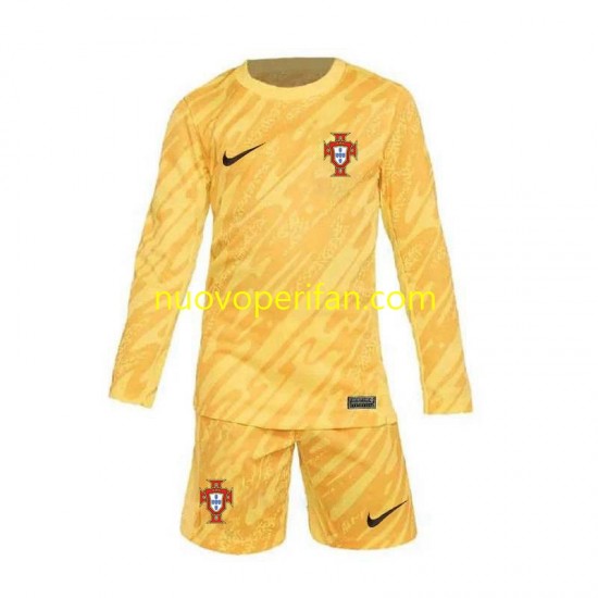 Maglie da Calcio Portogallo Portiere Bambino Prima Tenuta Euro 2024 Maniche Lunghe